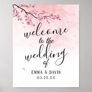Watercolor Cherry Blossom Pink Floral Wedding Sign