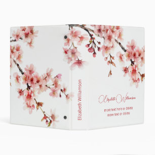 Watercolor Cherry Blossom Pink White Custom Floral Mini Binder