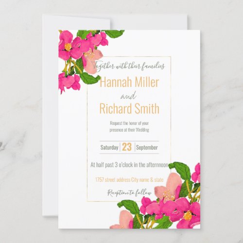 Watercolor Cherry Blossom Pink  White Floral Invitation