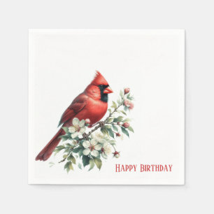 Watercolor Cherry Blossom Red Cardinal Birthday Napkins