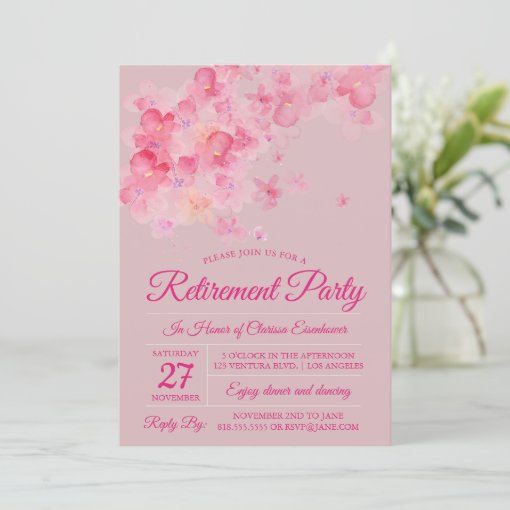 Watercolor Cherry Blossom Retirement Party Invitation | Zazzle