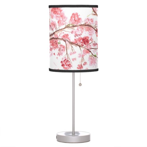 Watercolor Cherry Blossom Sakura Floral Pink Asian Table Lamp