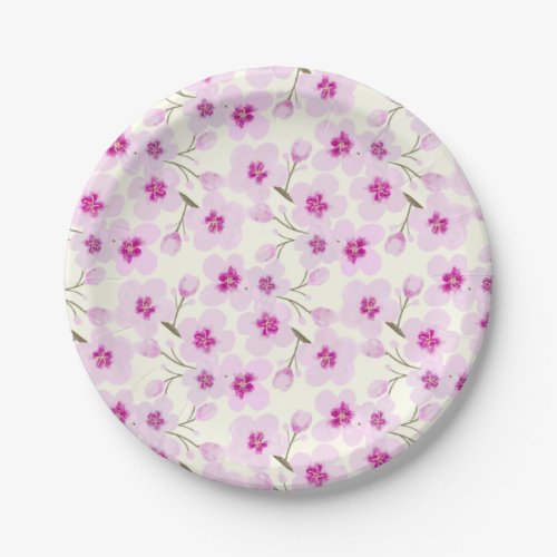 Watercolor Cherry Blossom Sakura Flowers Paper Plates