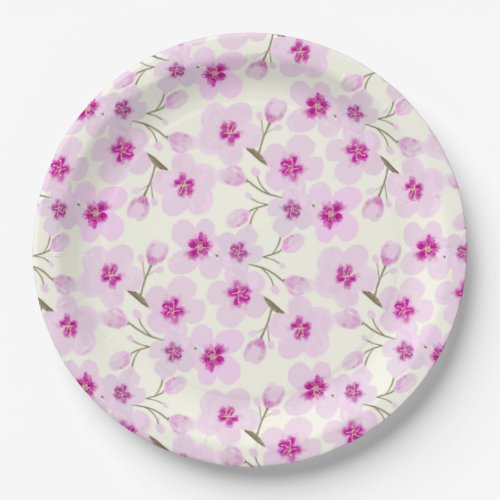 Watercolor Cherry Blossom Sakura Flowers Paper Plates