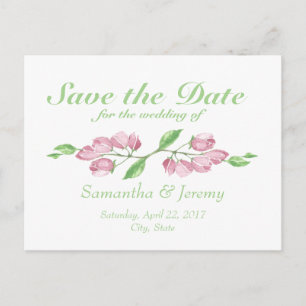 Watercolor Cherry Blossom Save the Date Floral Announcement Postcard