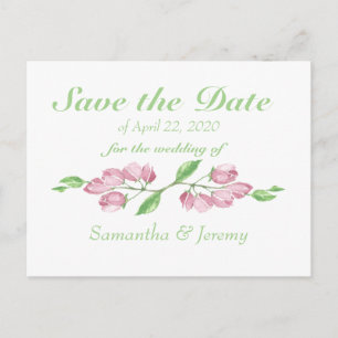 Watercolor Cherry Blossom Save the Date Floral Announcement Postcard