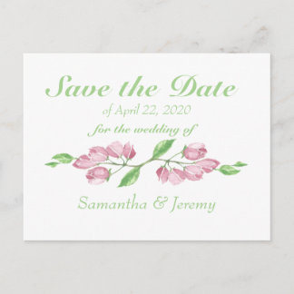 Watercolor Cherry Blossom Save the Date Floral Announcement Postcard