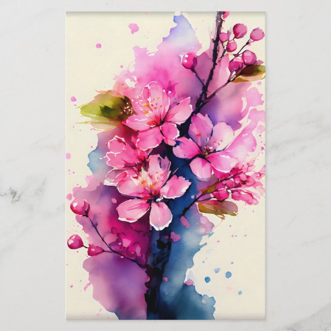 Watercolor Cherry Blossom Soap Wrap Paper (Front)