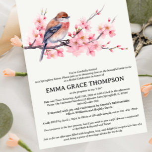 Watercolor Cherry Blossom Spring Bridal Shower Invitation