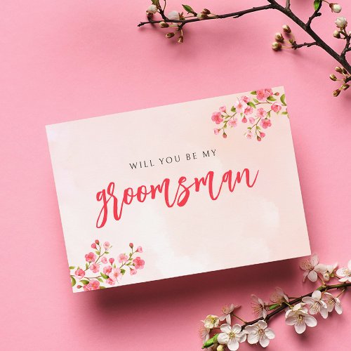 Watercolor Cherry Blossom Spring Groomsman Card