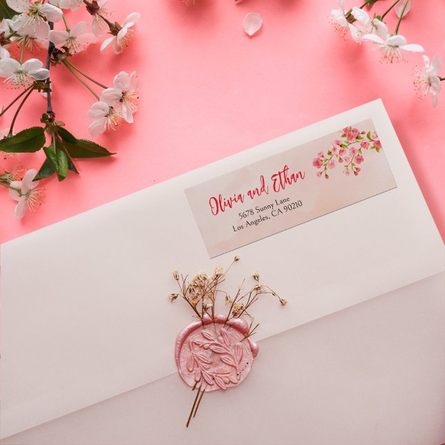 Watercolor Cherry Blossom Spring Wedding Address Label (Creator Uploaded)