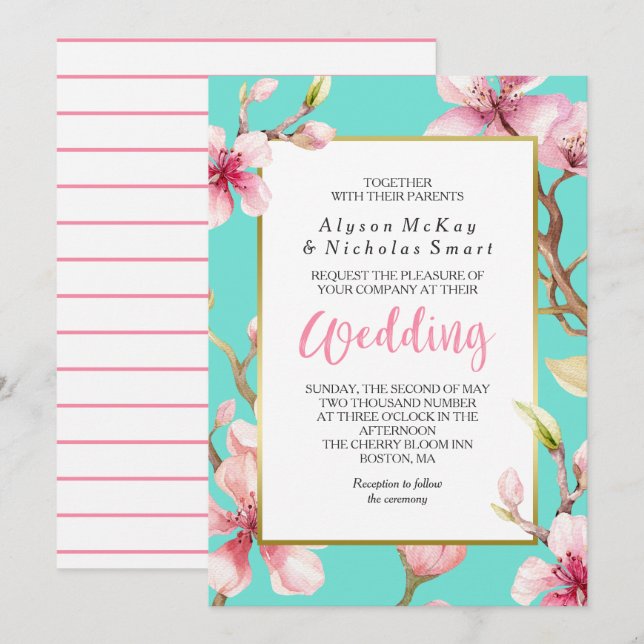 Watercolor Cherry Blossom Spring Wedding Invitation (Front/Back)