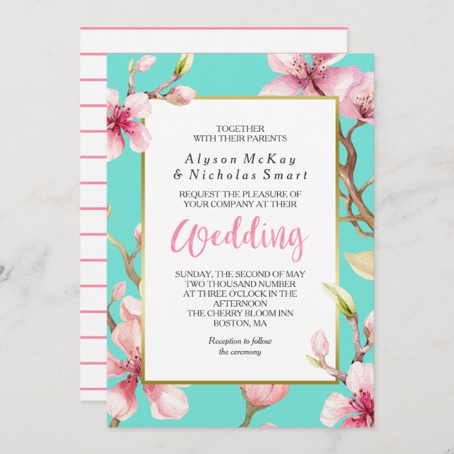 Watercolor Cherry Blossom Spring Wedding Invitation (Front/Back)