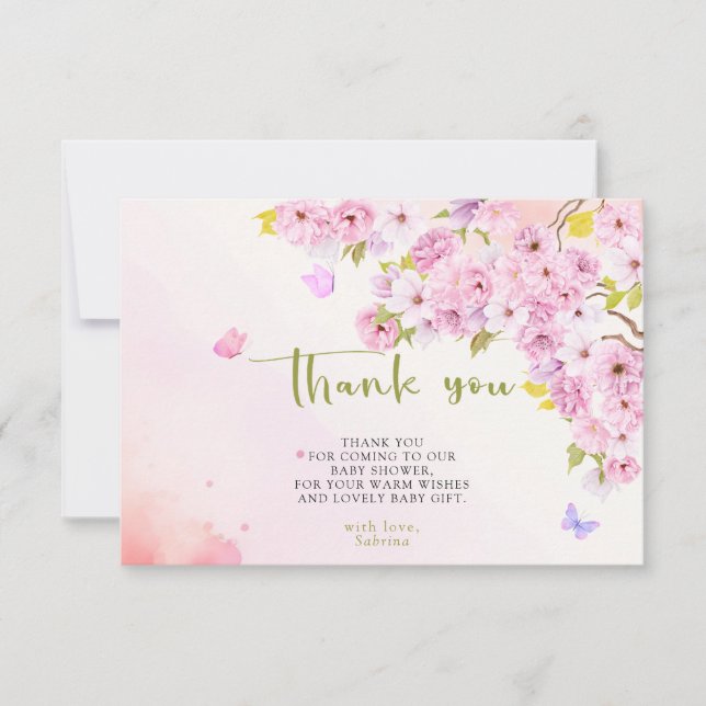 Watercolor Cherry Blossom Thank You Baby Shower (Front)