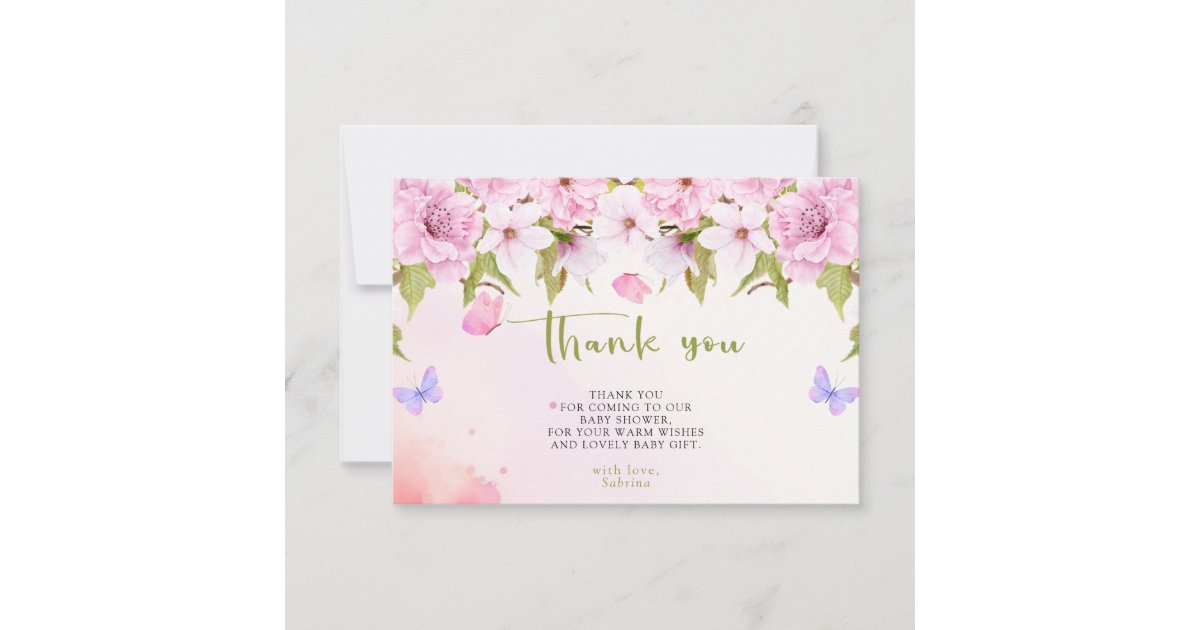 Watercolor Cherry Blossom Thank You Baby Shower Card | Zazzle
