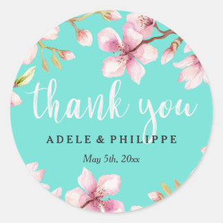 Watercolor Cherry Blossom Thank You Classic Round Sticker
