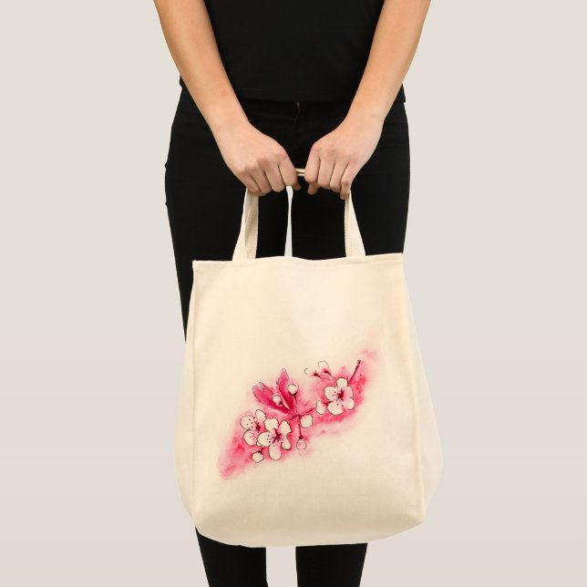Watercolor Cherry Blossom Tote Bag (Front (Product))