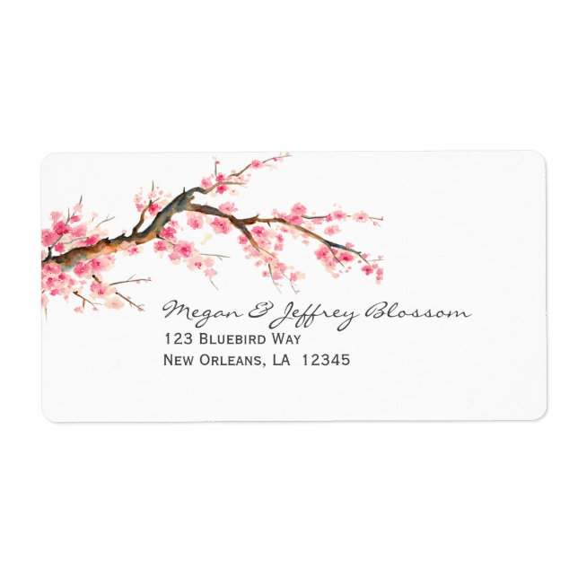 Watercolor Cherry Blossom Tree Branch Label (Front)