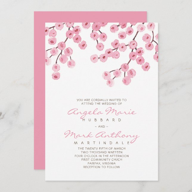 Watercolor Cherry Blossom Wedding Invitation (Front/Back)