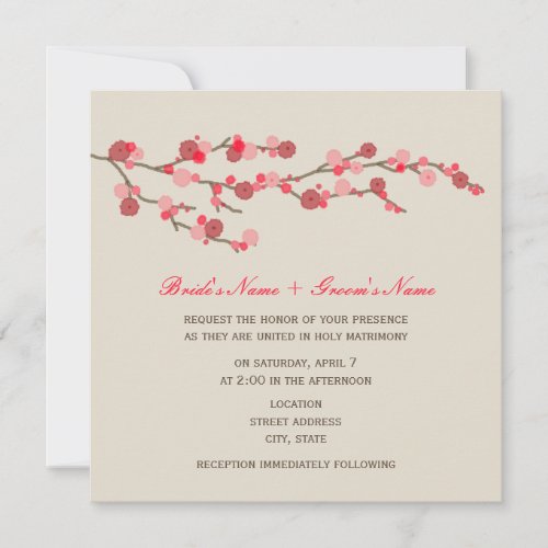 Watercolor Cherry Blossom Wedding Invitation