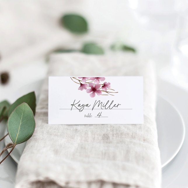 Watercolor Cherry Blossom Wedding Place Card (Creator Uploaded)