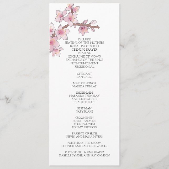 Watercolor Cherry Blossom Wedding Program (Front)