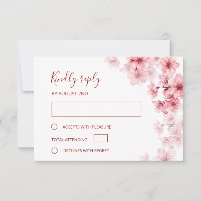 Watercolor Cherry Blossom  Wedding RSVP Card (Front)
