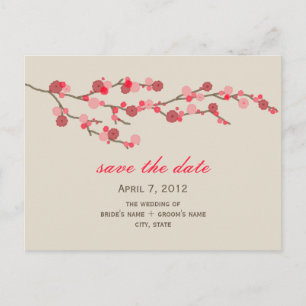 Watercolor Cherry Blossom Wedding Save The Date Announcement Postcard