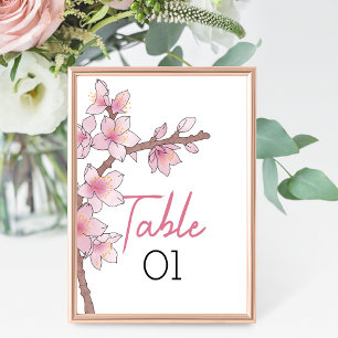 Watercolor Cherry Blossom Wedding Table Number
