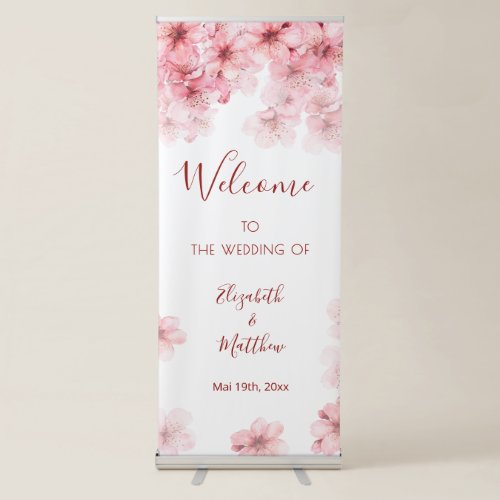 Watercolor Cherry Blossom Wedding Welcome Retractable Banner