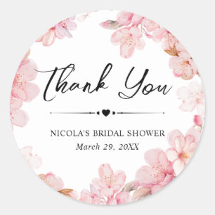 Watercolor Cherry Blossom Wreath Bridal Shower Classic Round Sticker
