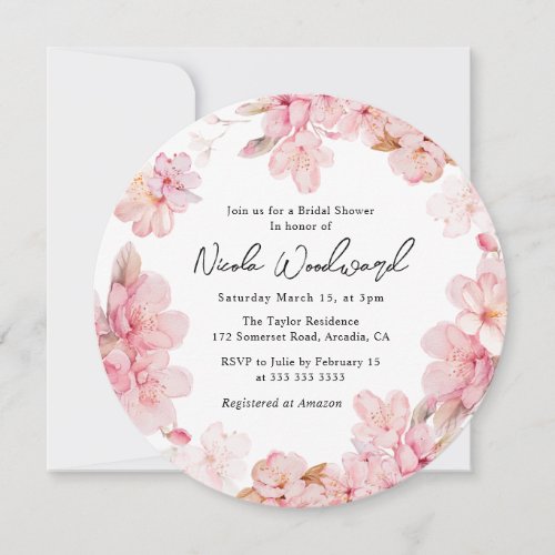 Watercolor Cherry Blossom Wreath Bridal Shower Invitation
