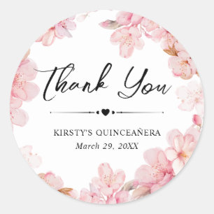 Watercolor Cherry Blossom Wreath Quinceanera Classic Round Sticker