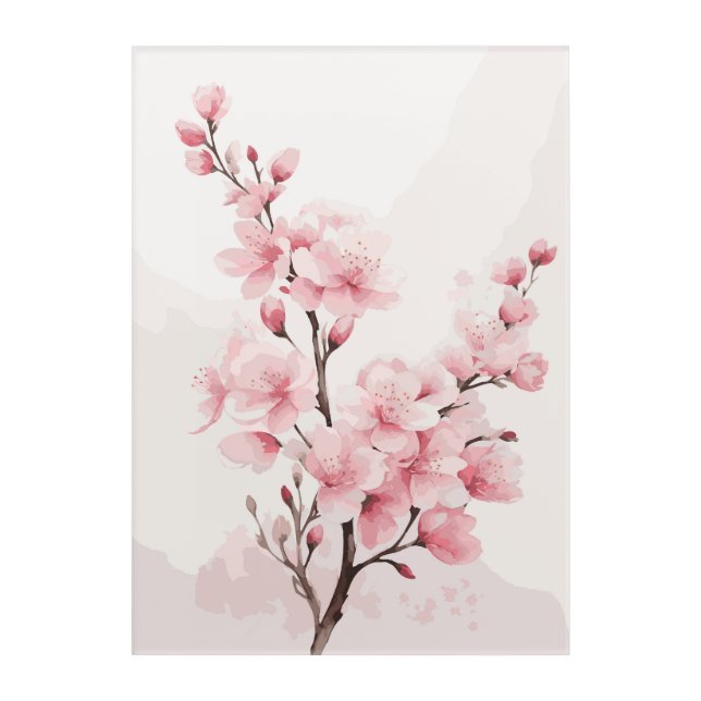 Watercolor Cherry Blossoms Acrylic Print (Front)