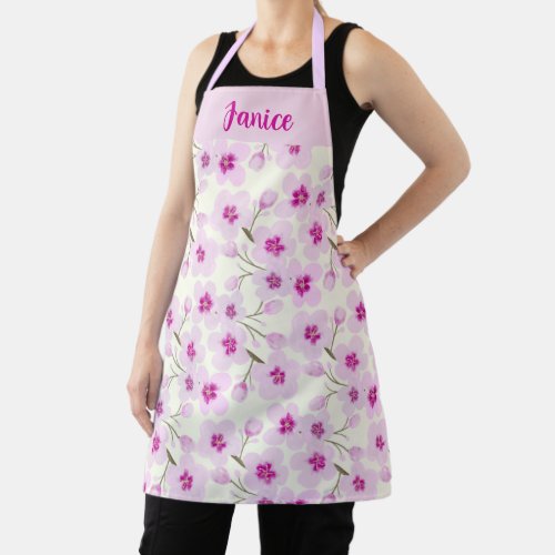 Watercolor Cherry Blossoms And Cream Apron