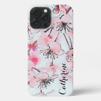 Watercolor Cherry Blossoms Artistic Illustration iPhone Case
