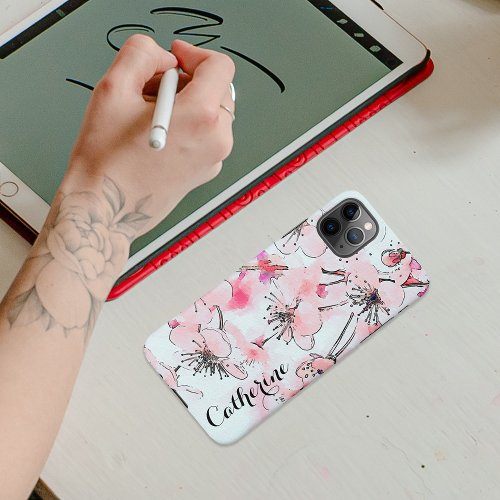 Watercolor Cherry Blossoms Artistic Illustration iPhone 11Pro Max Case