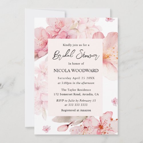 Watercolor Cherry Blossoms Bridal Shower Invitation