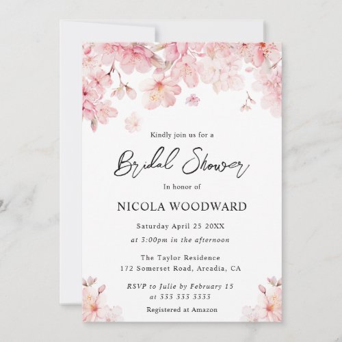 Watercolor Cherry Blossoms Bridal Shower Invitation