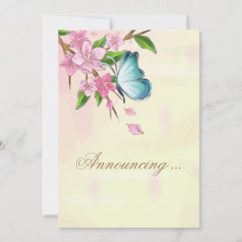 Watercolor Cherry Blossoms Butterflies Invitation by Wedding_Trends at Zazzle