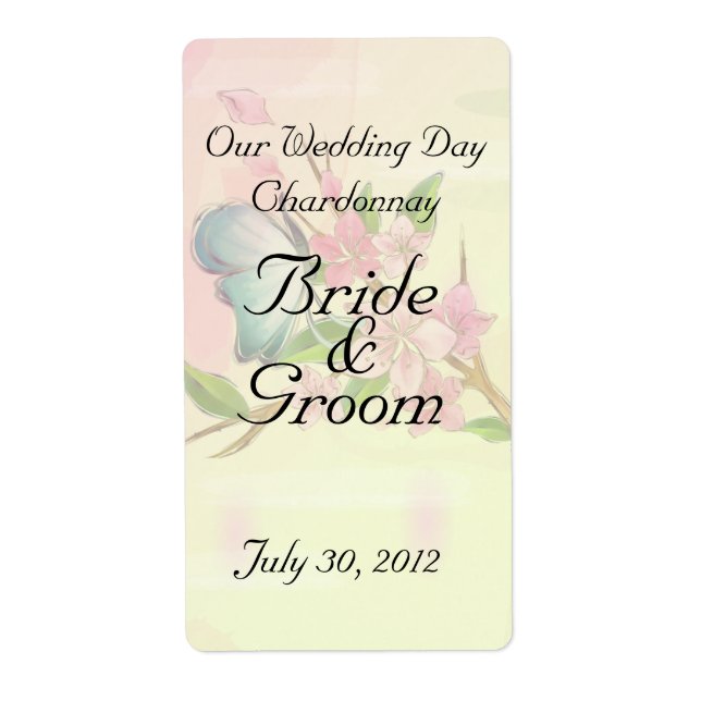 Watercolor Cherry Blossoms Butterflies Label (Front)