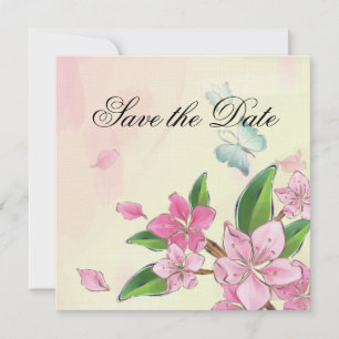 Watercolor Cherry Blossoms Butterflies Save The Date