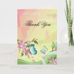 Watercolor Cherry Blossoms Butterflies Thank You Card