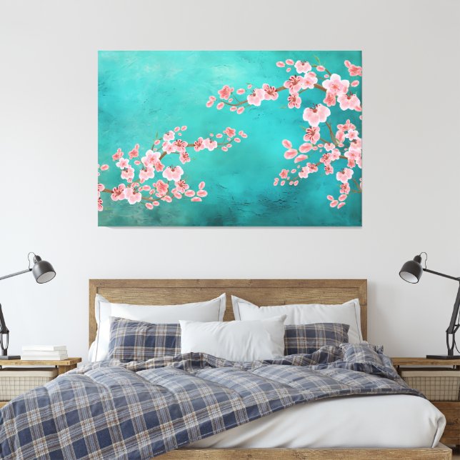 Watercolor Cherry Blossoms Canvas Print (Insitu(Bedroom))