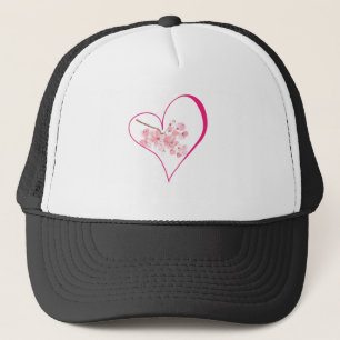 Watercolor Cherry Blossoms Floral Pink Heart Love Trucker Hat