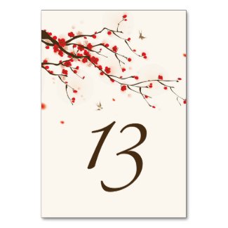 Watercolor Cherry Blossoms Floral Table Number