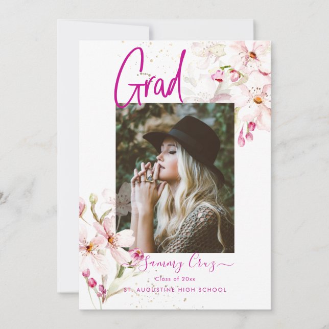 Watercolor Cherry Blossoms Graduation Announcement (Front)