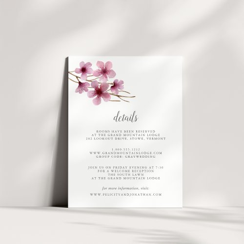 Watercolor Cherry Blossoms Guest Details Card