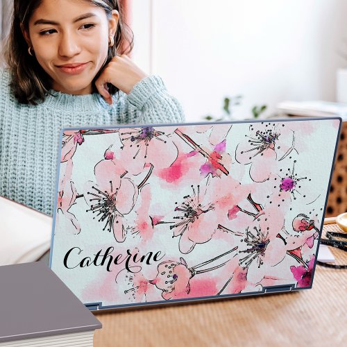 Watercolor Cherry Blossoms Illustration Custom  HP Laptop Skin