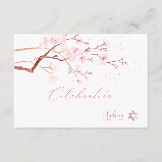 Watercolor Cherry Blossoms Mitzvah ✡ Celebration Enclosure Card (Front)
